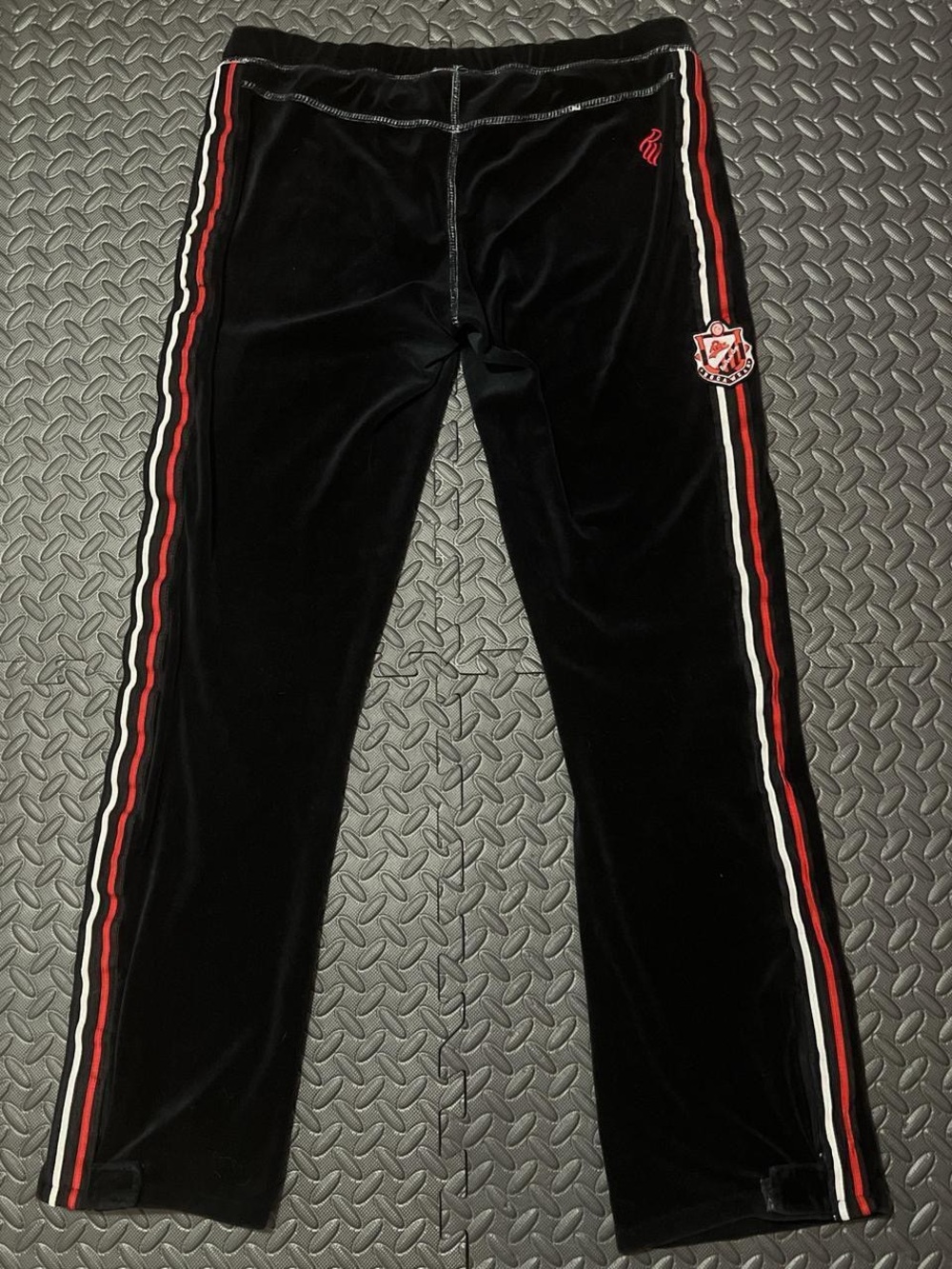 Rocawear Black Velour Joggers with Red & White Side Stripes